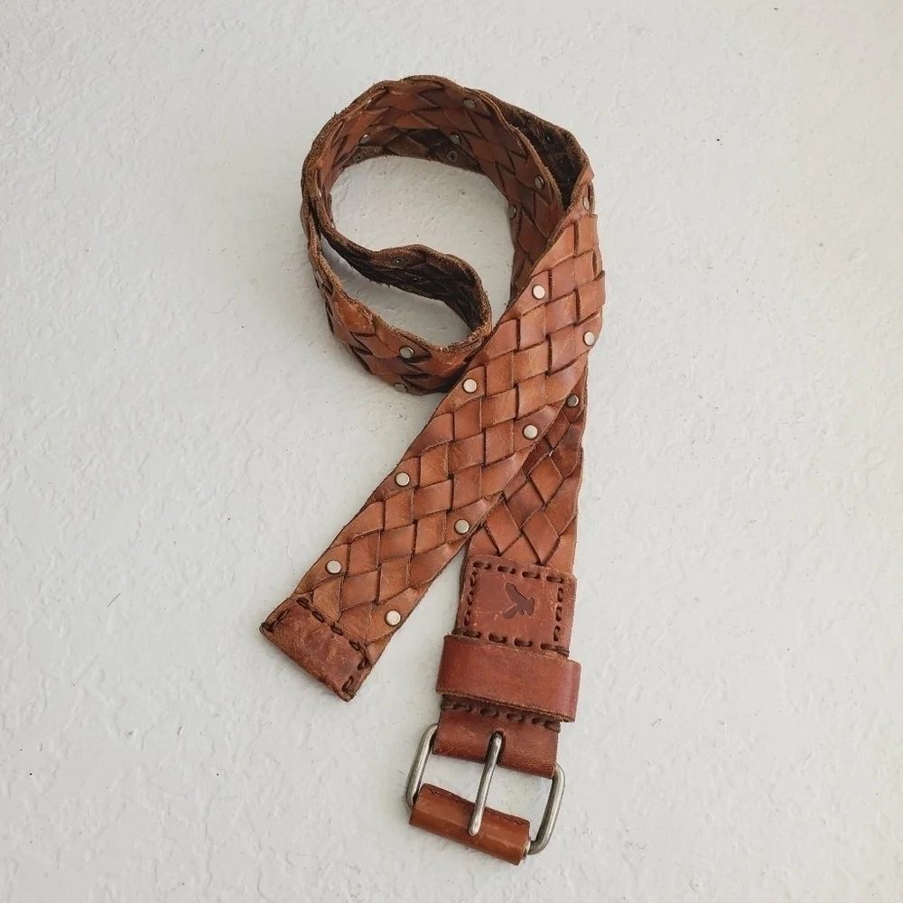 Americal Eagle Western Braided Woven Leather Studded Men's Cognac Size S/M
